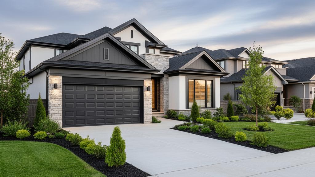 Modern insulated garage door on upscale home showing quality investment